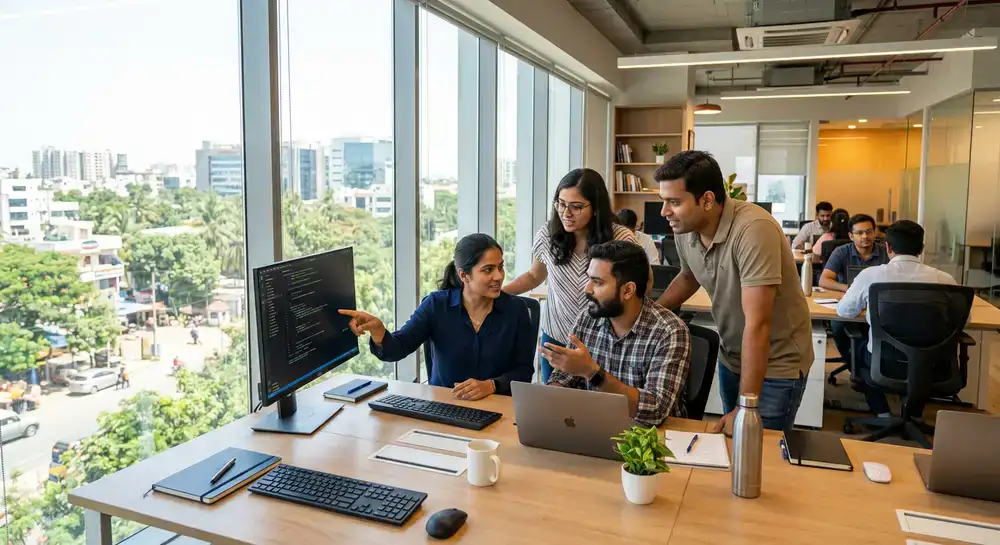 Software engineers collaborating in a modern Bengaluru office